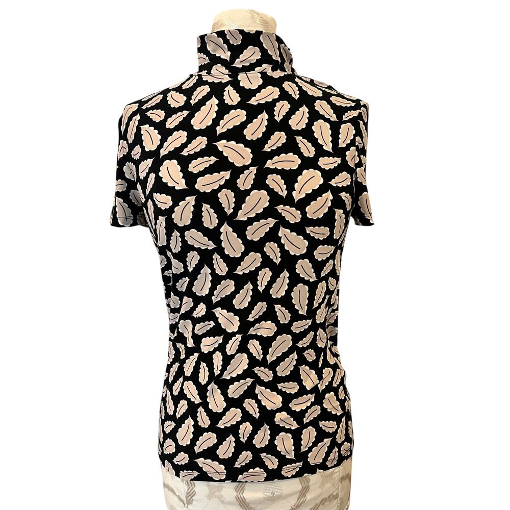 Anne Klein Mock Neck Short Sleeve Leaf Print Blouse XS